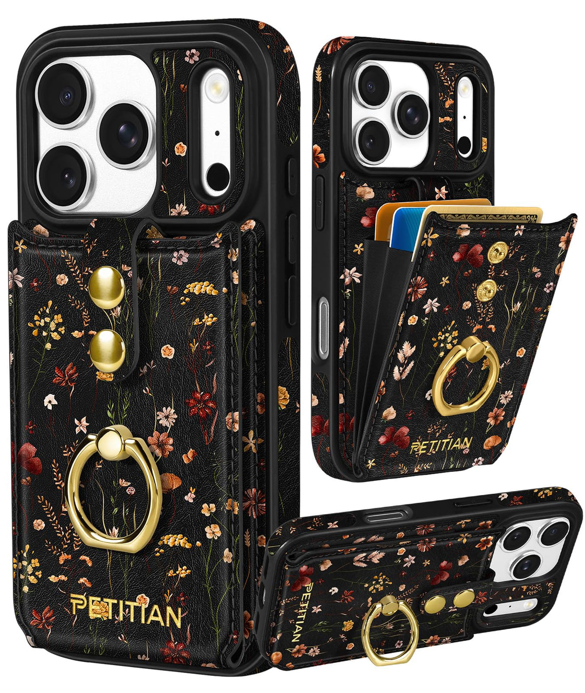 Petitian for iPhone 18 Pro/17 Pro Wallet Case for Women, Vintage Flower