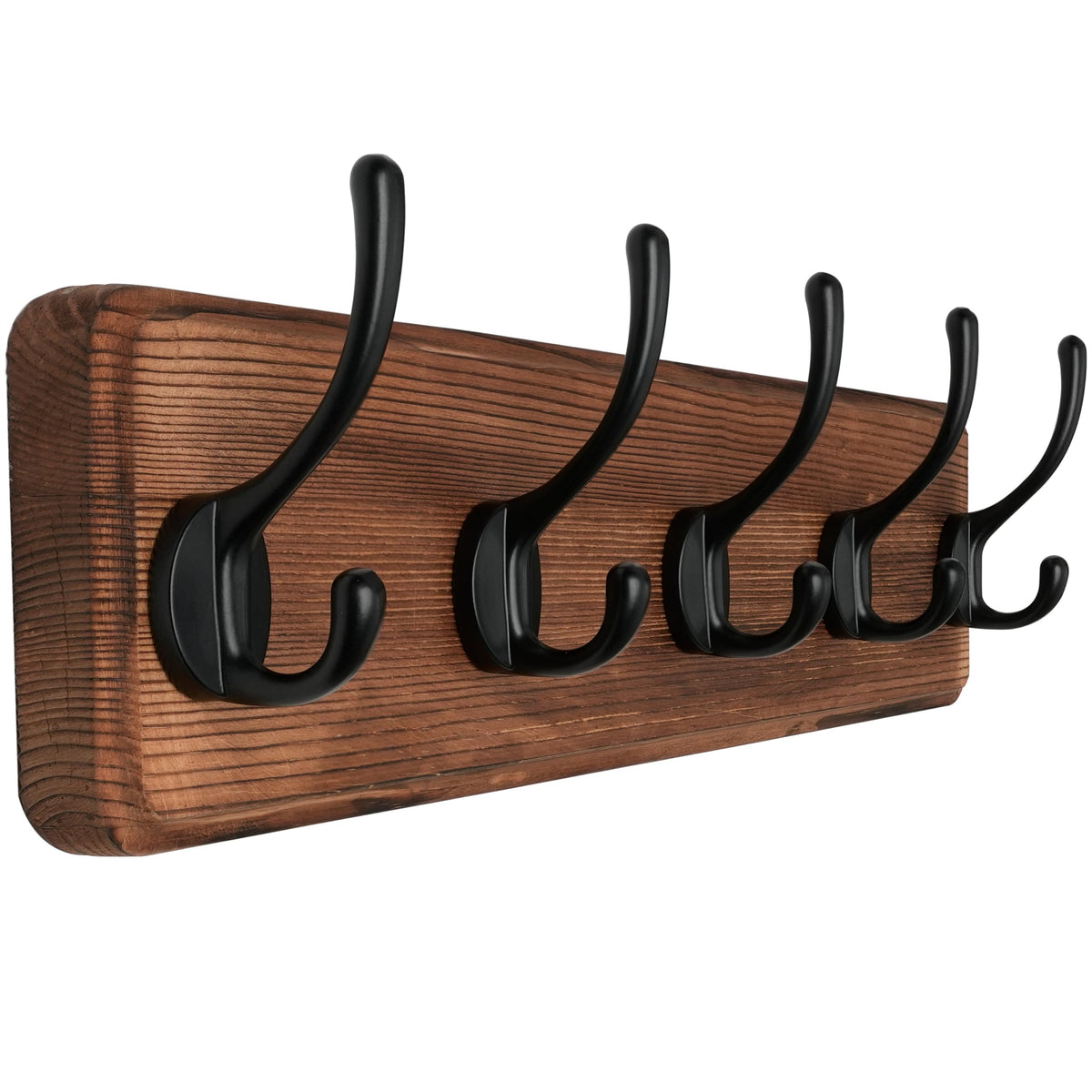SKOLOO Rustic Coat Rack Wall Mount, 5 Hooks, 17 Inch, Solid Wood, White