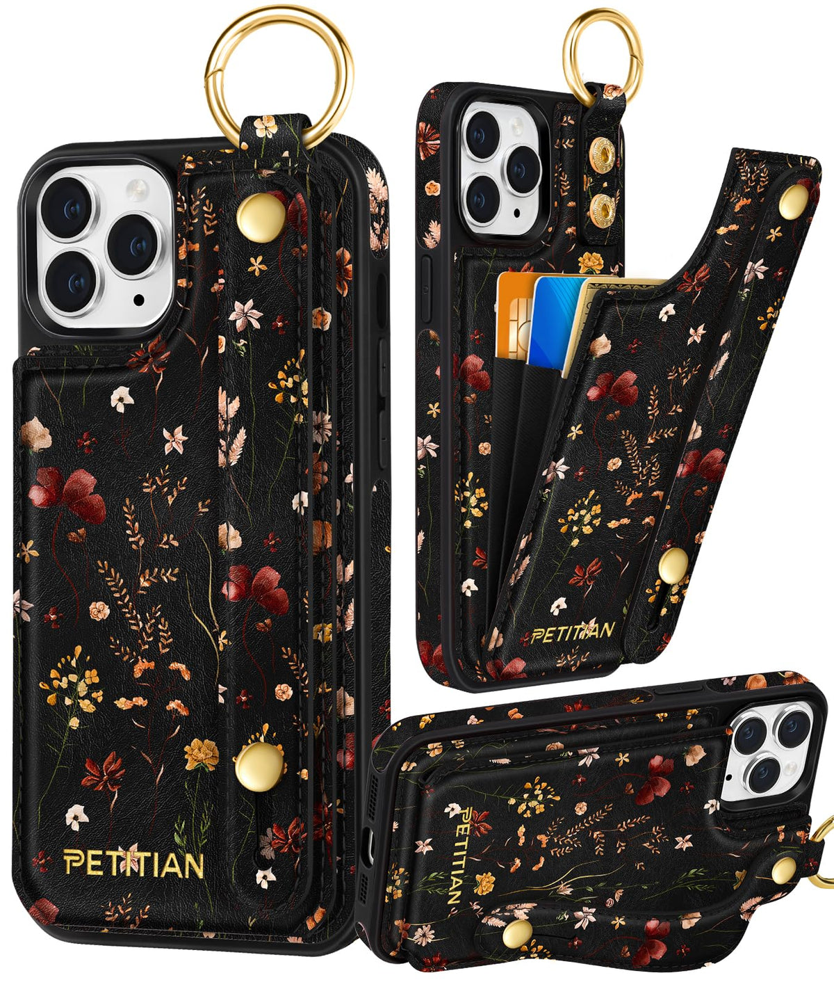 Petitian for iPhone 18 Pro/17 Pro Wallet Case for Women, Vintage Flower