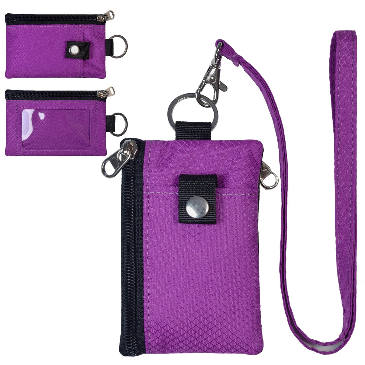 CHENSPRX Minimalist RFID Blocking Small Wallet with ID Window,WaterResistant Zip Id Case Wallet with Lanyard Keychain for Cards,Cash,Travel,Women,Men