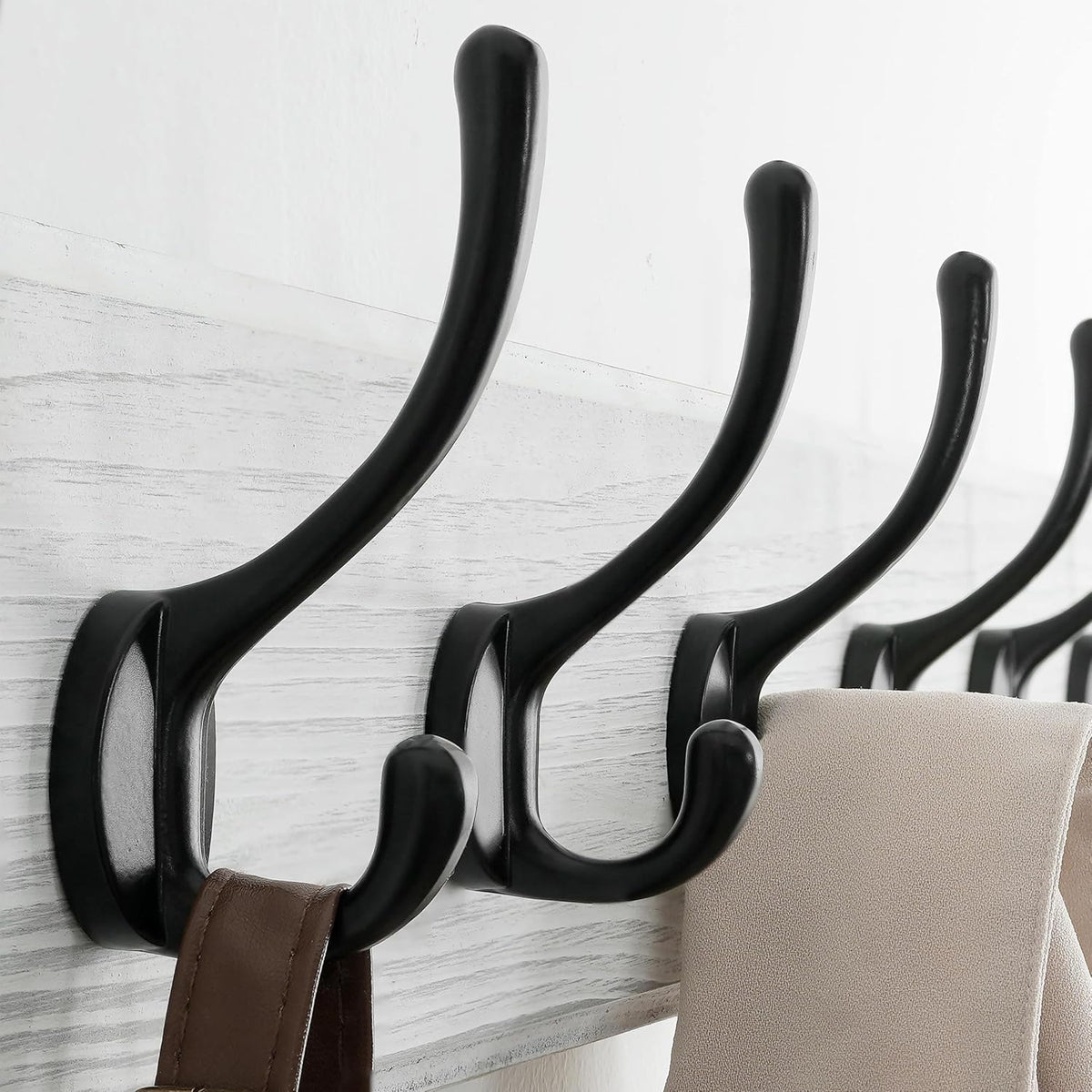 SKOLOO Rustic Coat Rack Wall Mount, 5 Hooks, 17 Inch, Solid Wood, White