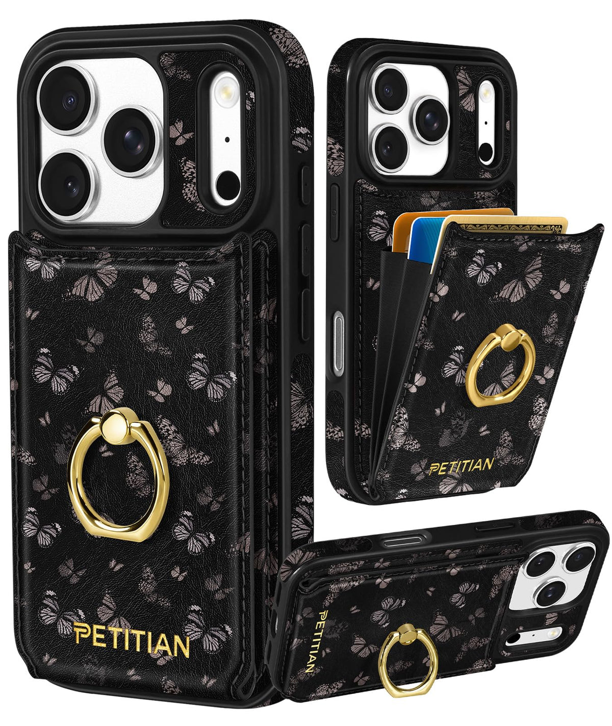 Petitian for iPhone 18 Pro/17 Pro Wallet Case for Women, Vintage Flower