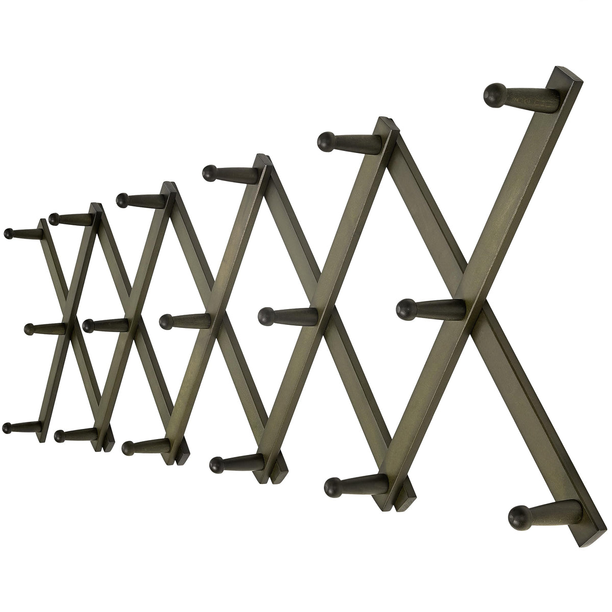 Dseap Accordian Wall Hanger: 16” High Wooden Wall Expandable Coat Rack, Hat Rack Holder, Accordion Hook for Baseball Caps, Coats, Mugs, 13 Peg Hooks, White