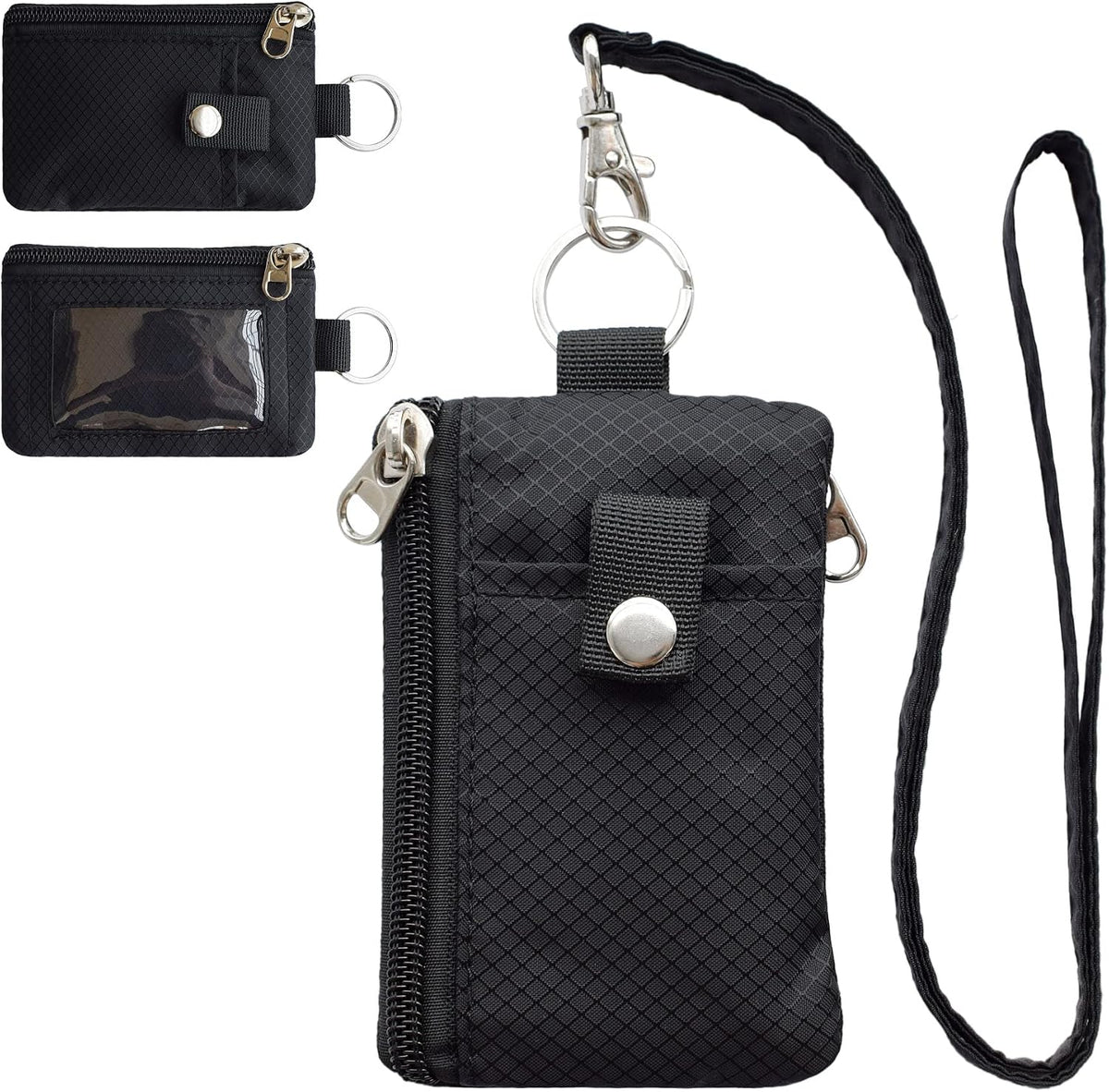 CHENSPRX Minimalist RFID Blocking Small Wallet with ID Window,WaterResistant Zip Id Case Wallet with Lanyard Keychain for Cards,Cash,Travel,Women,Men