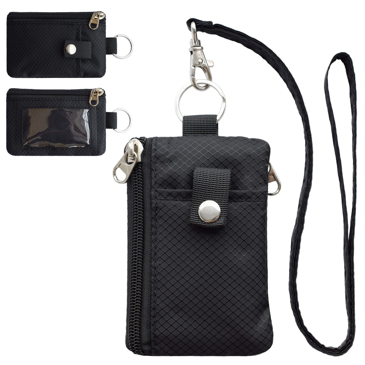 CHENSPRX Minimalist RFID Blocking Small Wallet with ID Window,WaterResistant Zip Id Case Wallet with Lanyard Keychain for Cards,Cash,Travel,Women,Men