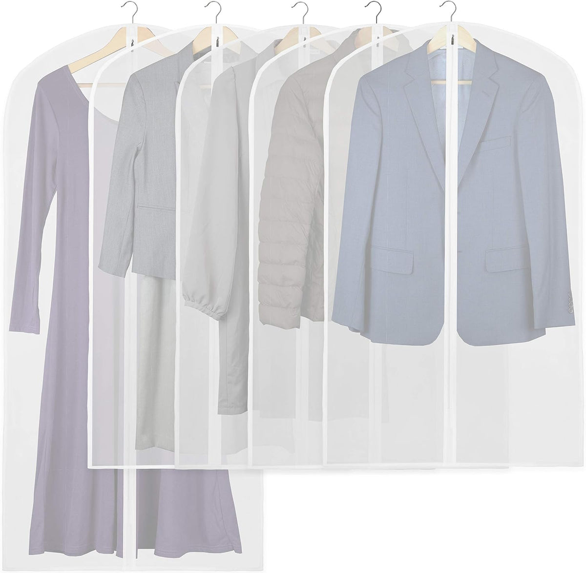 Simple Houseware 50-Inch Translucent Garment Bags with Zipper, 6 Pack