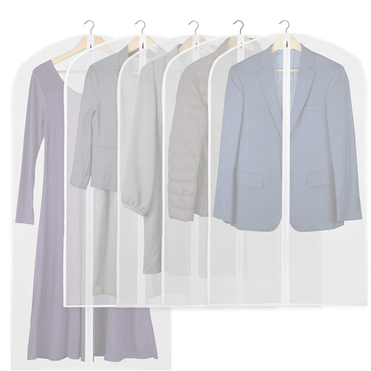 Simple Houseware 50-Inch Translucent Garment Bags with Zipper, 6 Pack