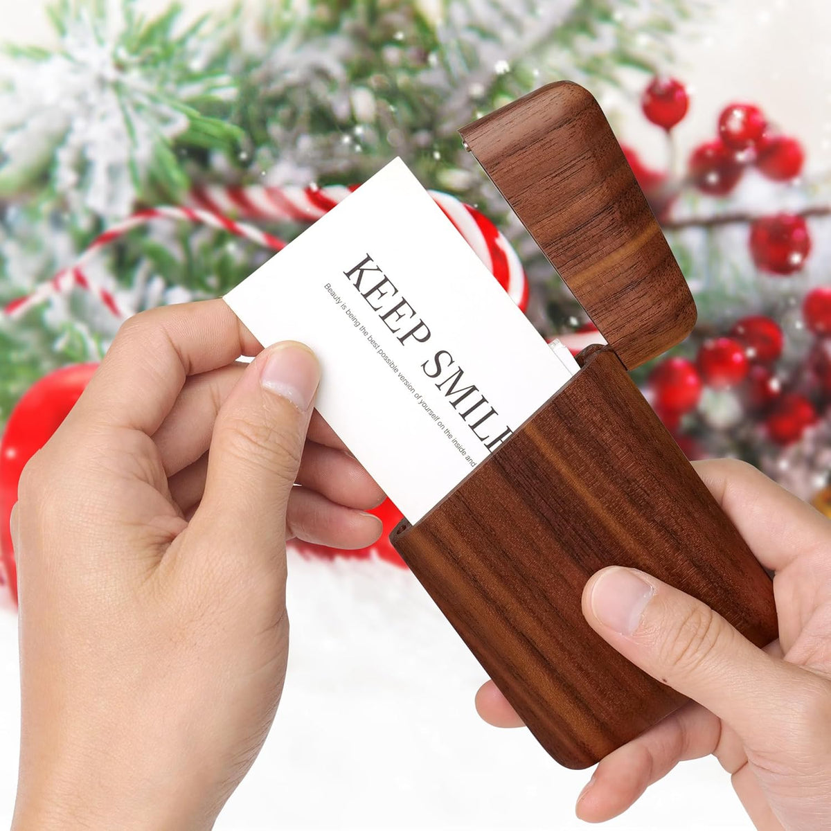 sunking Black Walnut Business Card Holder, Wooden Business Card Case for Men, Premium Executive Business Card Box for Office, Professional Card Holder for Work