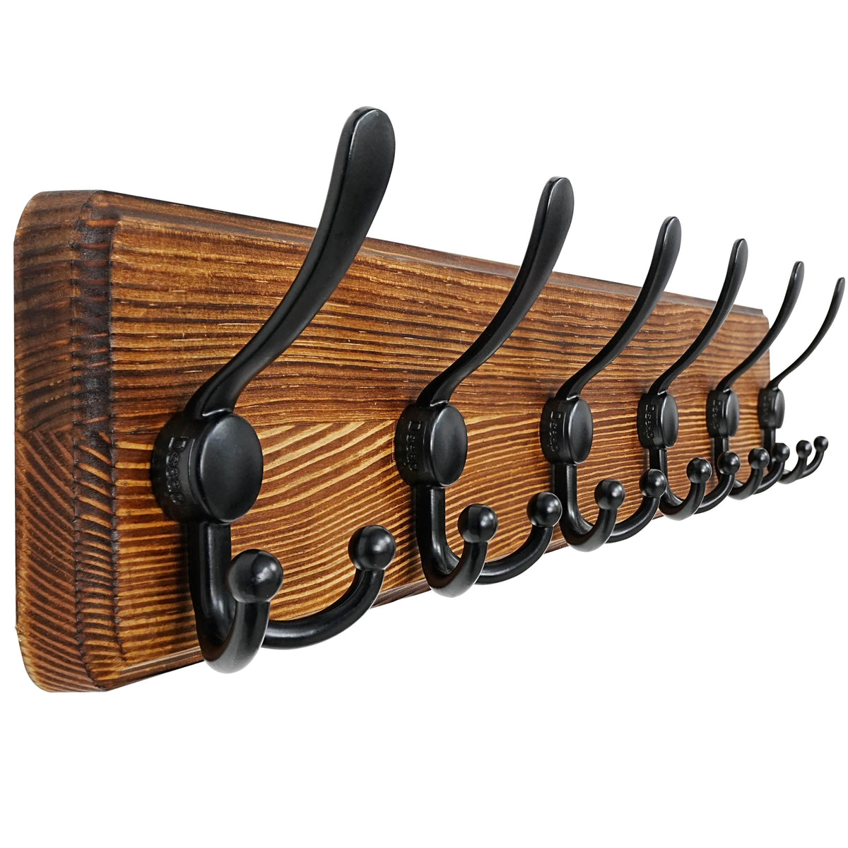 Dseap Coat Rack Wall - Heavy-Duty 38-1/4" Long, with Reinforced 10 Custom Tri-Hooks, Solid Wood Wall Hanger for Coats Hat Jackets - Rustic Farmhouse Entryway Hallway Storage, Black