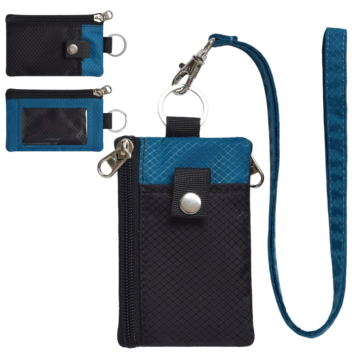 CHENSPRX Minimalist RFID Blocking Small Wallet with ID Window,WaterResistant Zip Id Case Wallet with Lanyard Keychain for Cards,Cash,Travel,Women,Men