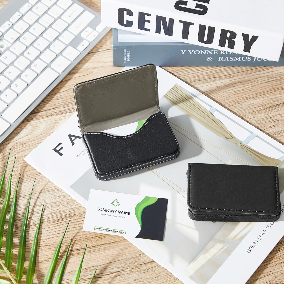 Outus 2 Pcs Business Card Holder PU Leather, Black