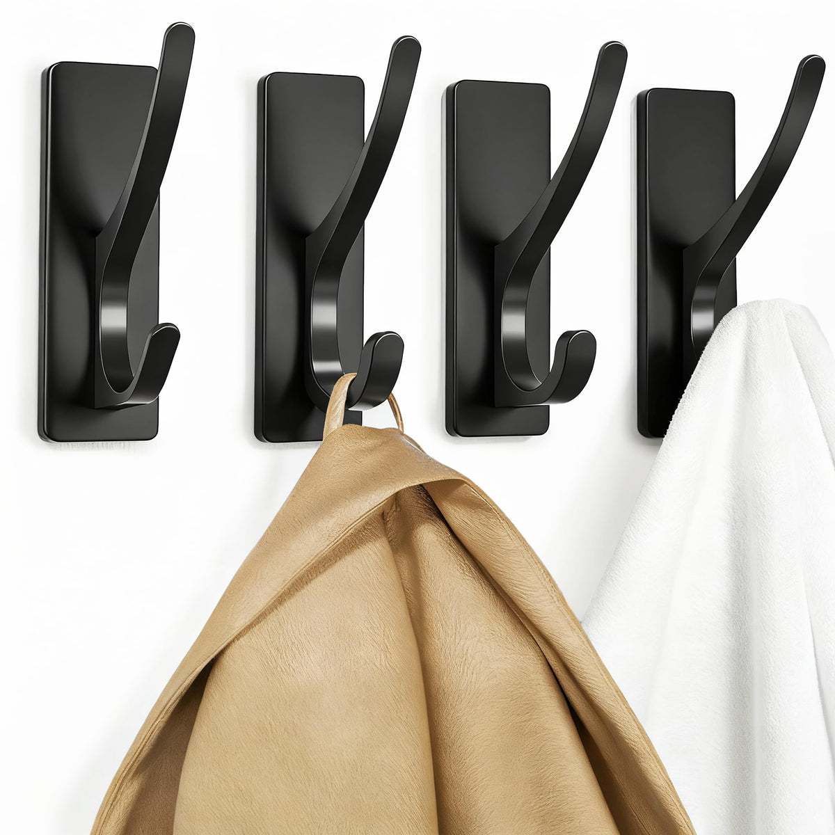 10 Pack Brushed Gold Self Adhesive Coat Hooks for Hanging: 13LB Extra Strong Stainless Double Wall Hook for Towel, Backpack, Hat, Sturdy Metal Hanger for Bathroom, Bedroom, Door, Wall Mounted