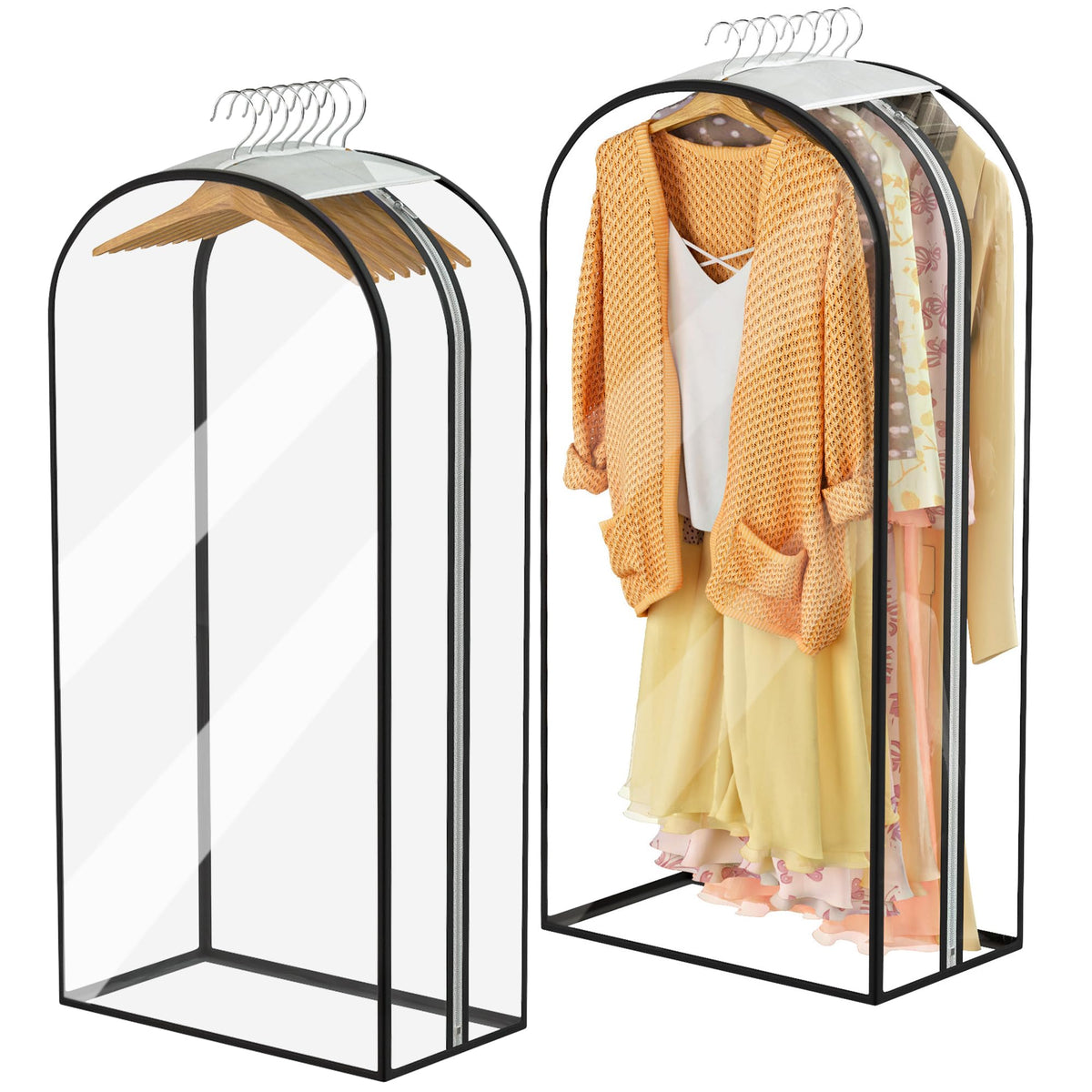 Garment Bags for Hanging Clothes 40” Long, Ultra Clear Suit Bags for Closet Storage, Moving Organization, Travel Covers with 10" Gussets for Coat, Dress, Shirt and Sweater - 2 PCS
