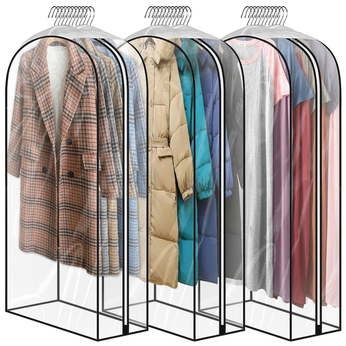 5 Pack 60" All Clear Garment Bags for Hanging Clothes Storage, 10" Gusseted Large Capacity Garment Rack Cover, Large Hanging Clothing Bag for Dress Gowns, Coats, Suit, Down Jacket