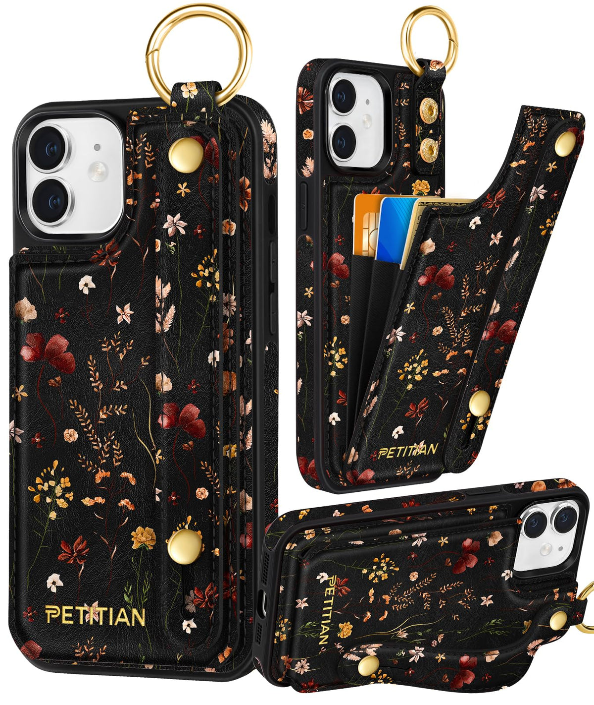 Petitian for iPhone 18 Pro/17 Pro Wallet Case for Women, Vintage Flower