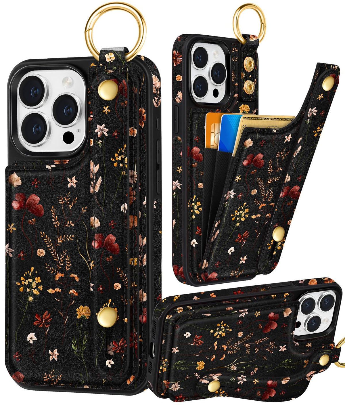 Petitian for iPhone 18 Pro/17 Pro Wallet Case for Women, Vintage Flower