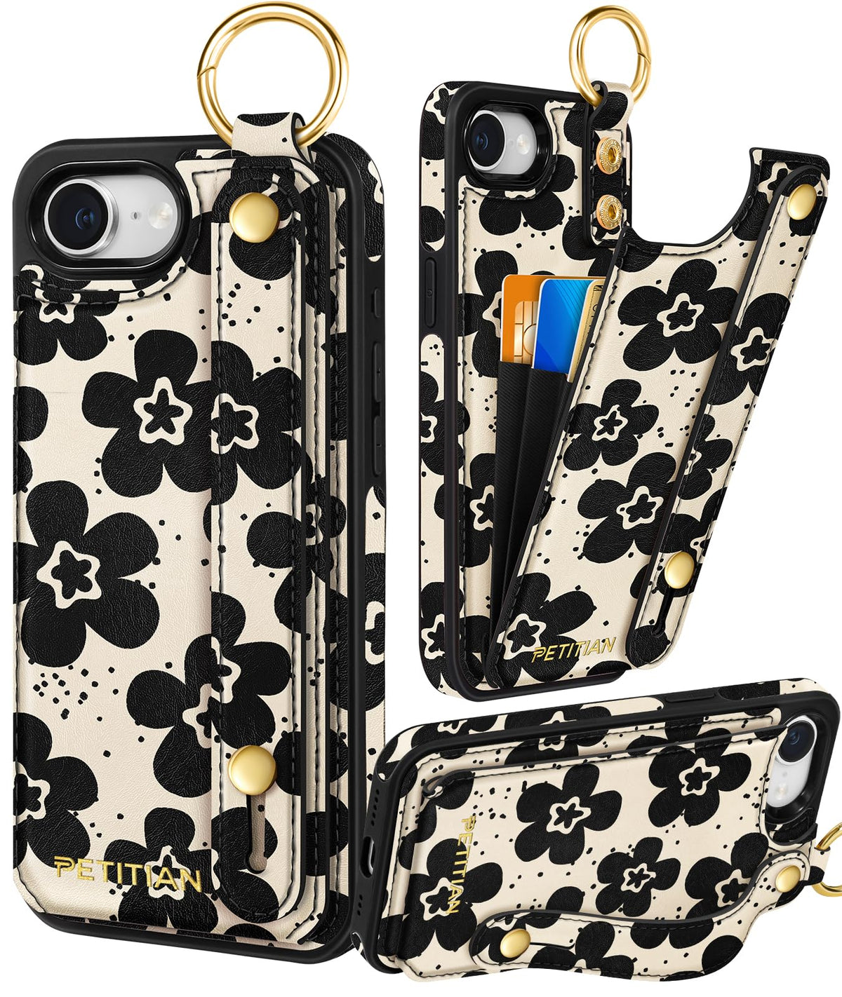 Petitian for iPhone 18 Pro/17 Pro Wallet Case for Women, Vintage Flower