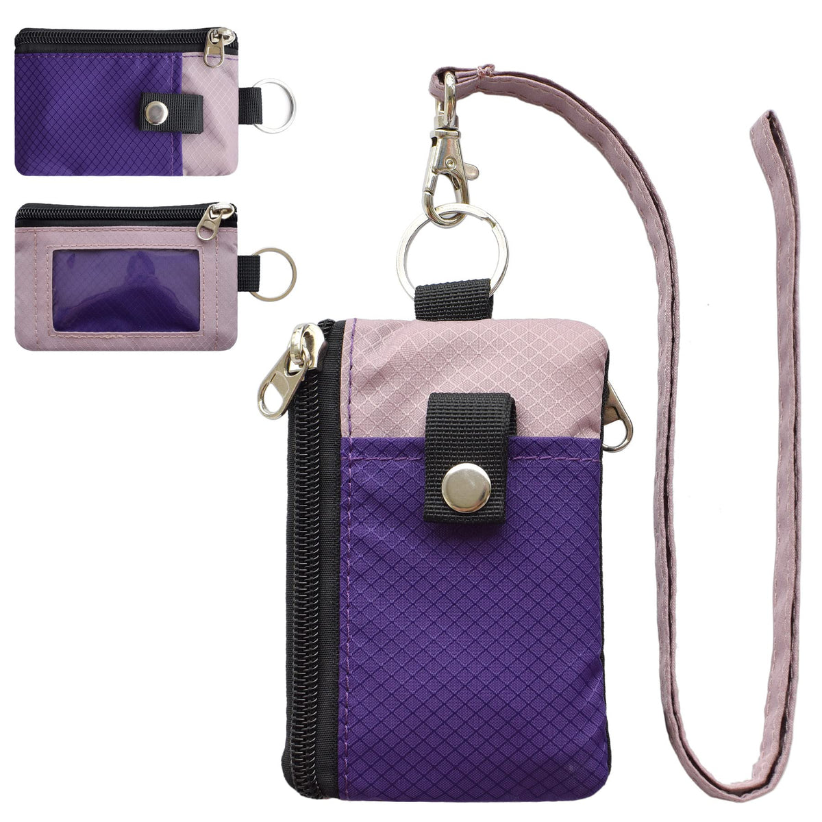 CHENSPRX Minimalist RFID Blocking Small Wallet with ID Window,WaterResistant Zip Id Case Wallet with Lanyard Keychain for Cards,Cash,Travel,Women,Men