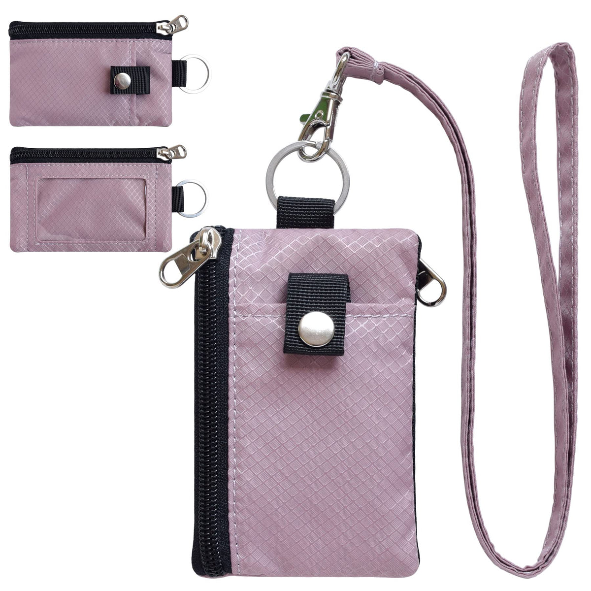 CHENSPRX Minimalist RFID Blocking Small Wallet with ID Window,WaterResistant Zip Id Case Wallet with Lanyard Keychain for Cards,Cash,Travel,Women,Men