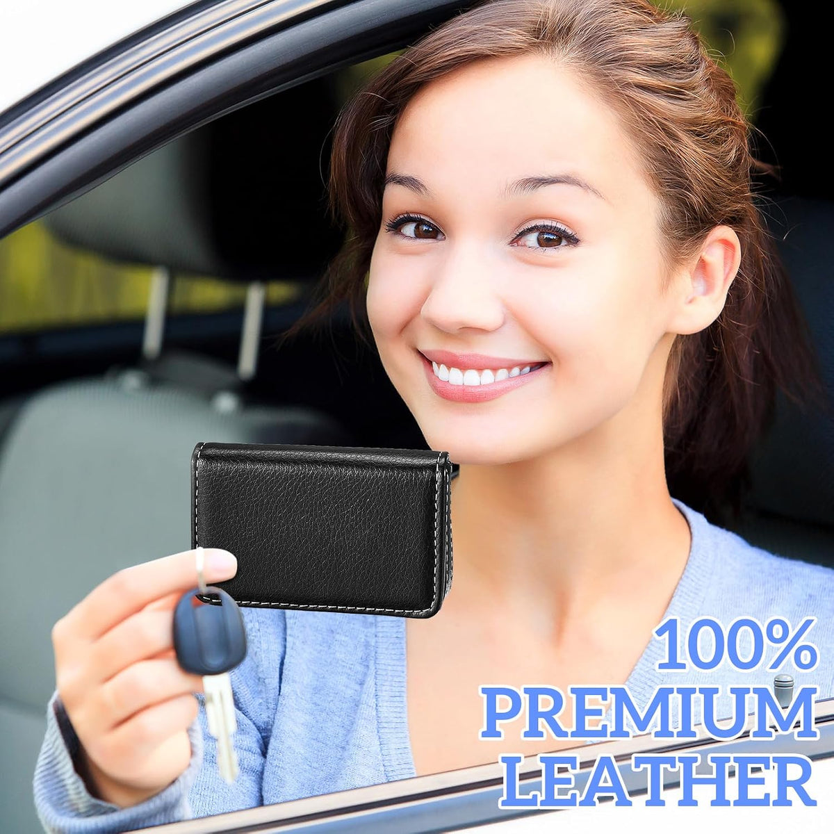 Outus 2 Pcs Business Card Holder PU Leather, Black