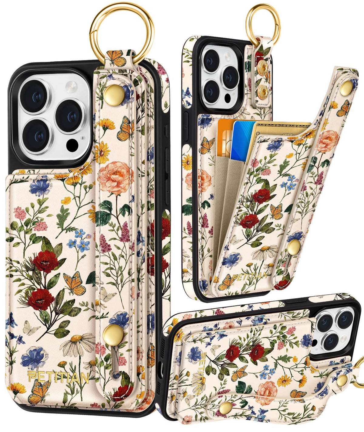 Petitian for iPhone 18 Pro/17 Pro Wallet Case for Women, Vintage Flower