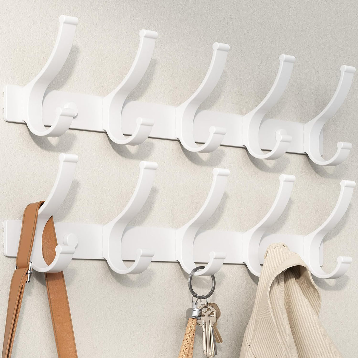 Optish 2 Pack Coat Rack Wall Mount, Heavy Duty Coat Hooks for Hanging,White
