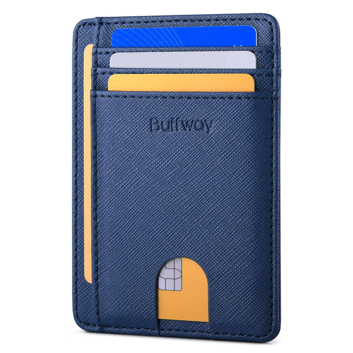 Buffway Slim Minimalist Front Pocket RFID Blocking Leather Wallets for Men and Women - Alaska Cherry