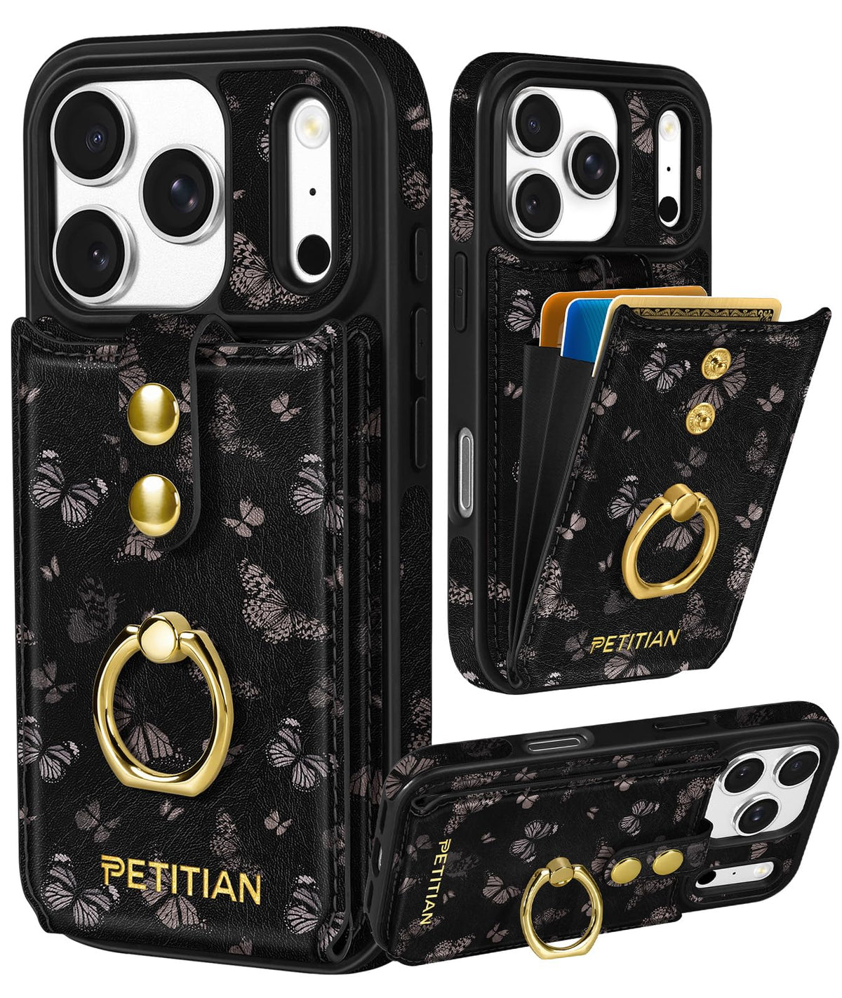 Petitian for iPhone 18 Pro/17 Pro Wallet Case for Women, Vintage Flower