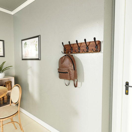 SKOLOO Rustic Coat Rack Wall Mount, 16" Stud Spacing, Solid Wood, Brown