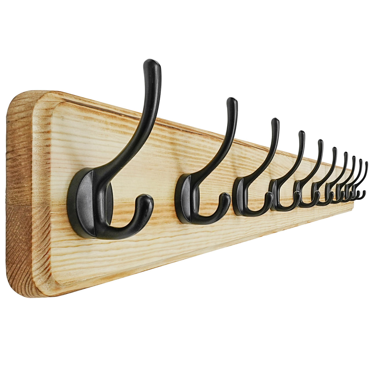 Dseap Wall Mounted Coat Rack: Patented, Heavy-Duty, 17.4" Long 5-Double-Hooks Wooden Hanger Rail for Winter Coats, Hat, Jacket, Clothing - Natural & Black