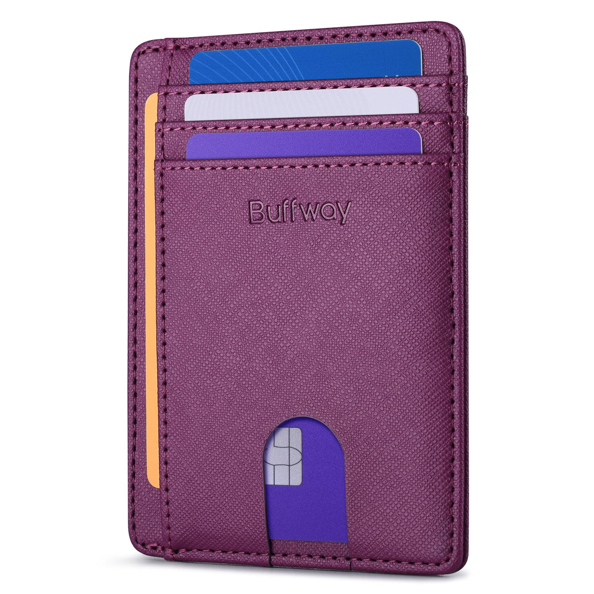 Buffway Slim Minimalist Front Pocket RFID Blocking Leather Wallets for Men and Women - Alaska Cherry