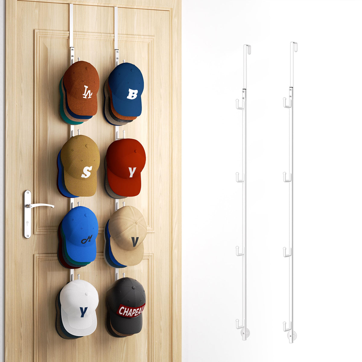 HapiRm Over Door Hat Rack - 2 Packs Hat Organizer with 8 Hooks Design, Hanging Baseball Cap Organizer Storage Holds Up to 40 Caps for Door, Bedroom, Closet (Black)