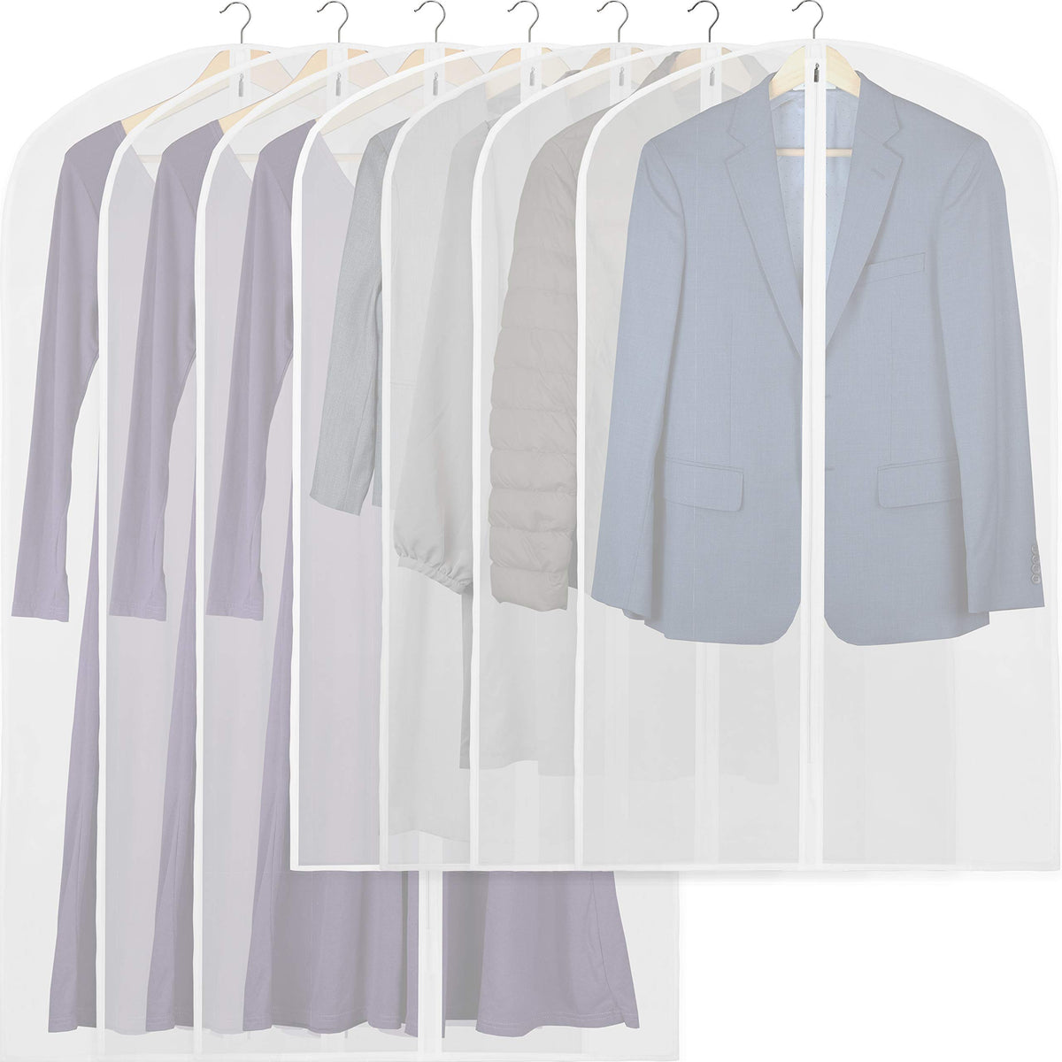 Simple Houseware 50-Inch Translucent Garment Bags with Zipper, 6 Pack
