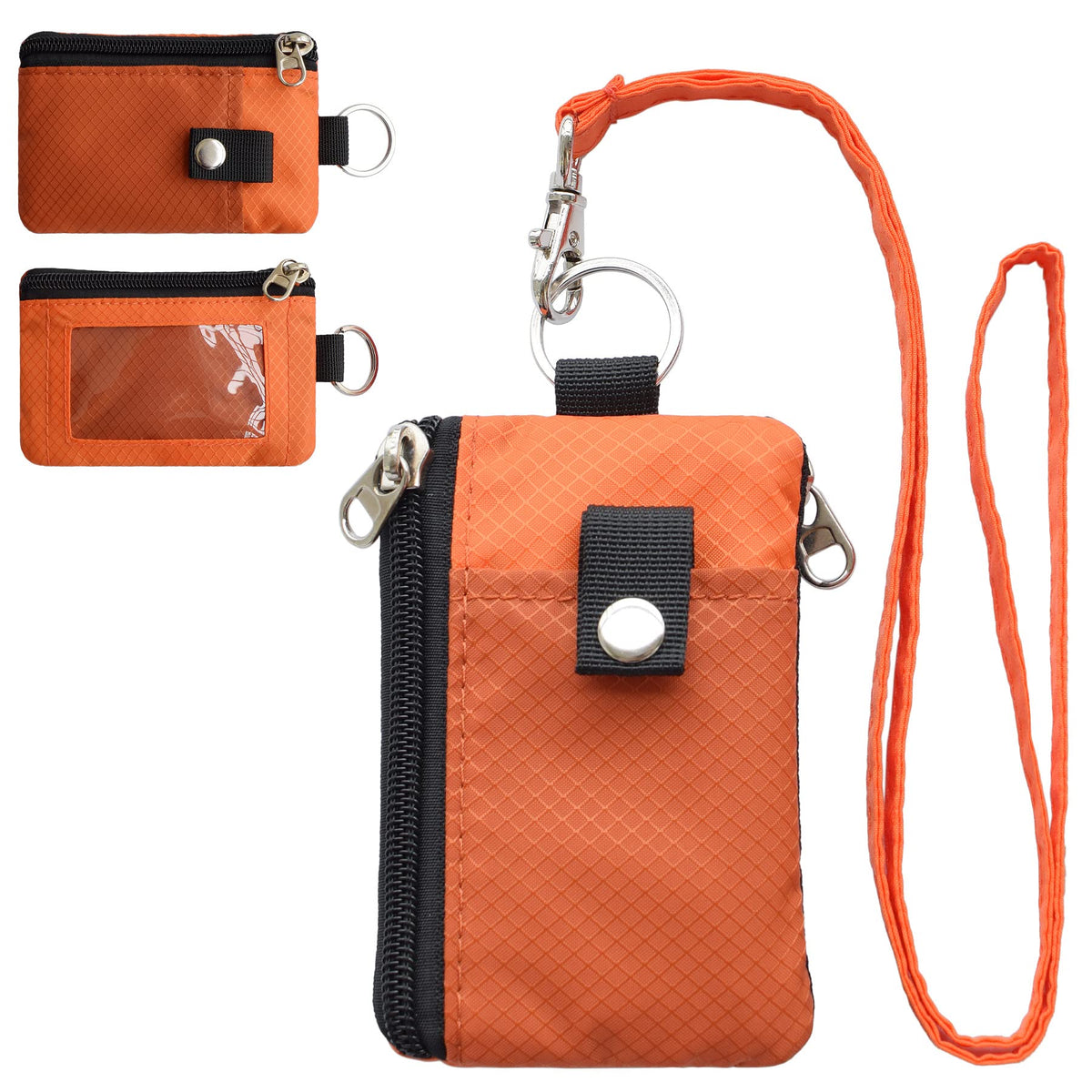 CHENSPRX Minimalist RFID Blocking Small Wallet with ID Window,WaterResistant Zip Id Case Wallet with Lanyard Keychain for Cards,Cash,Travel,Women,Men