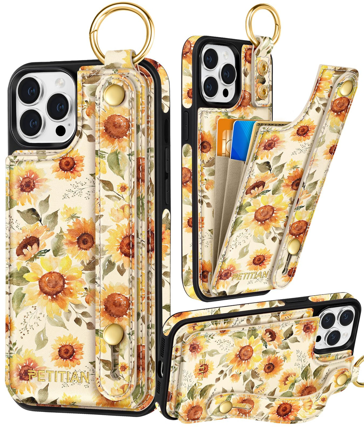 Petitian for iPhone 18 Pro/17 Pro Wallet Case for Women, Vintage Flower