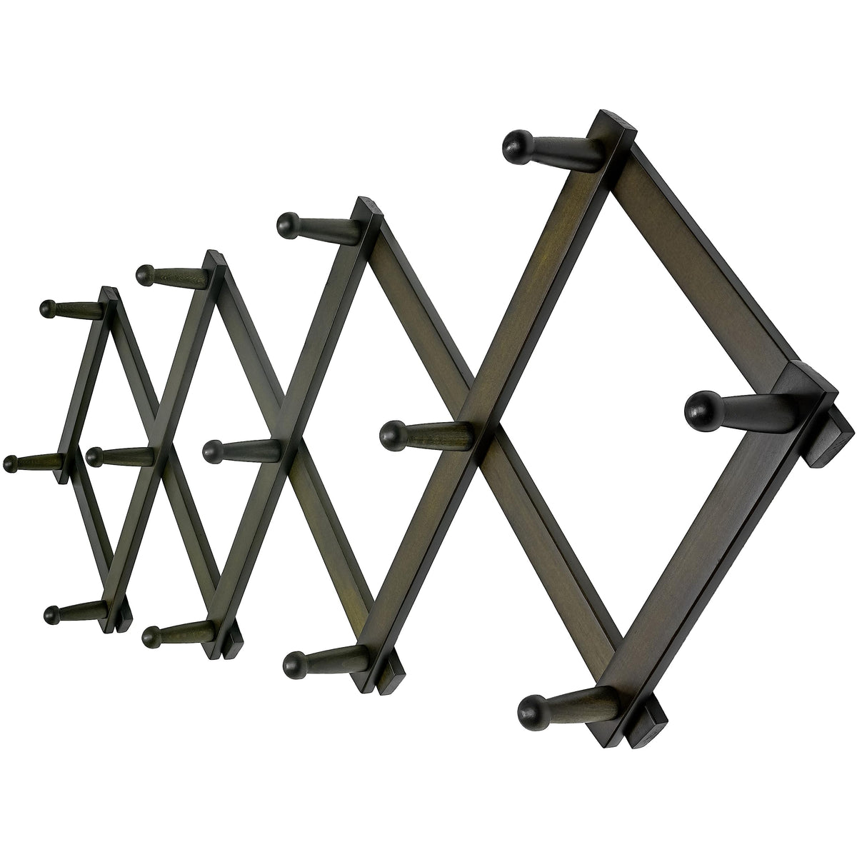 Dseap Accordian Wall Hanger: 16” High Wooden Wall Expandable Coat Rack, Hat Rack Holder, Accordion Hook for Baseball Caps, Coats, Mugs, 13 Peg Hooks, White