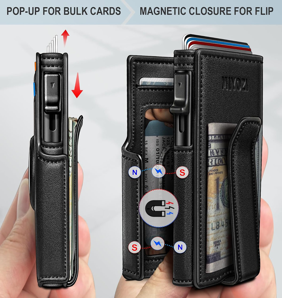 miyozi Airtag Wallet for Men,with Money Clip 10 Cards Metal Case Smart Slim Pop Up Credit Card Holder Flip with Magnetic Closure RFID Blocking wallet with Gift Box