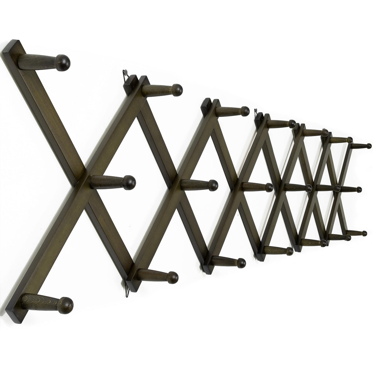 WEBI Accordion Wall Hanger, Wooden Coat Rack Wall Mounted, Hat & Cap Hook Rack, 16 Peg Hooks, Walnut Color