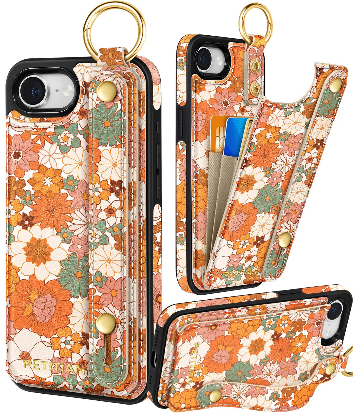 Petitian for iPhone 18 Pro/17 Pro Wallet Case for Women, Vintage Flower