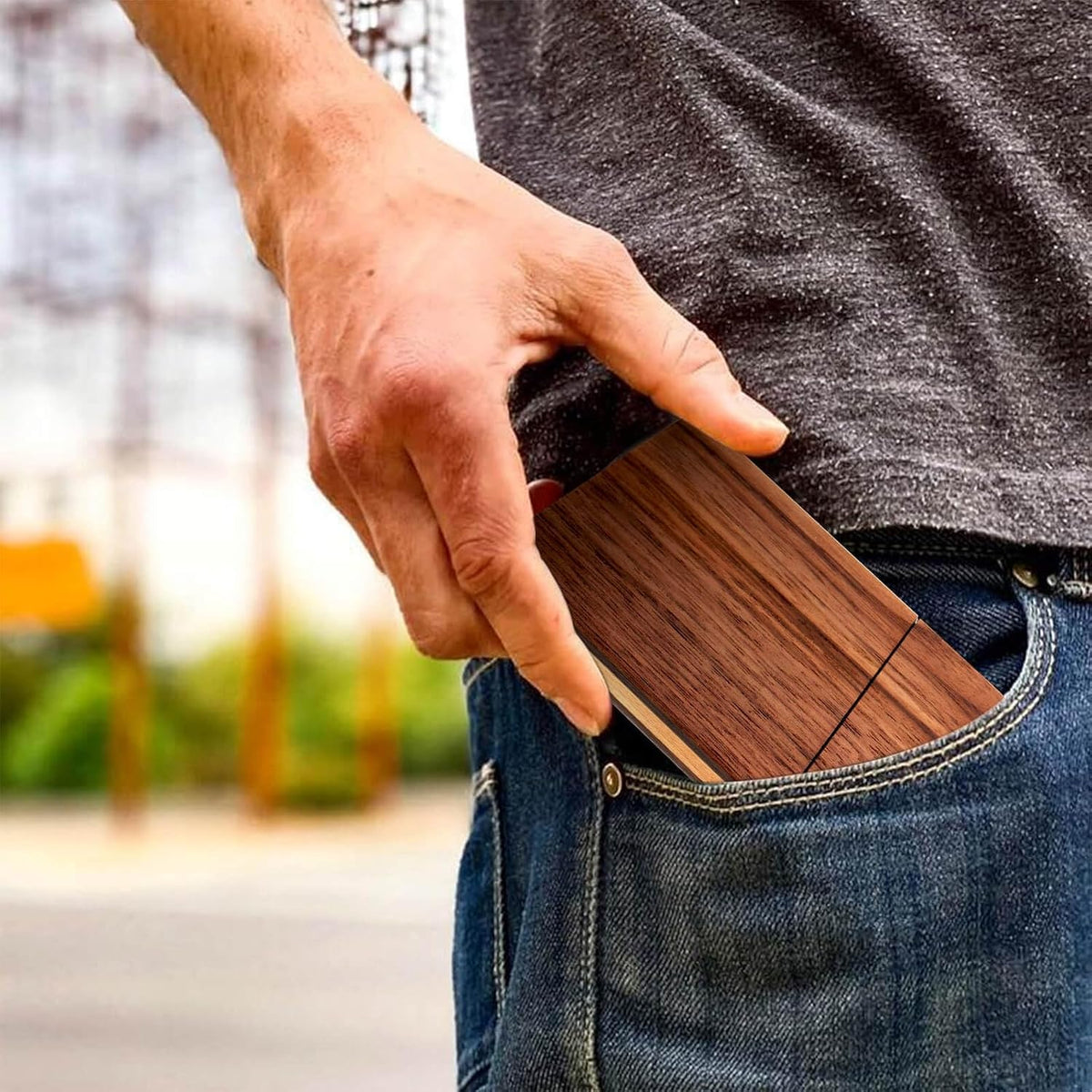 Wooden Business Card Holder, Black Walnut Case with Magnetic Closure