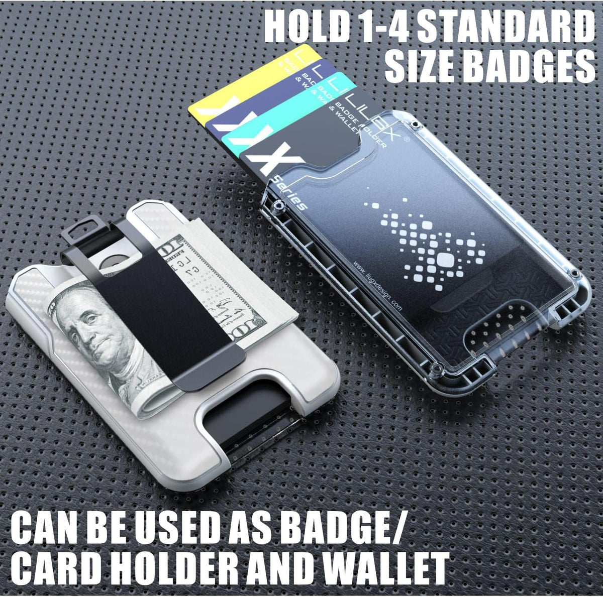 LIUGX Badge Holder with Metal Clip, Carbon Fiber-Texture, Hold 4 Cards