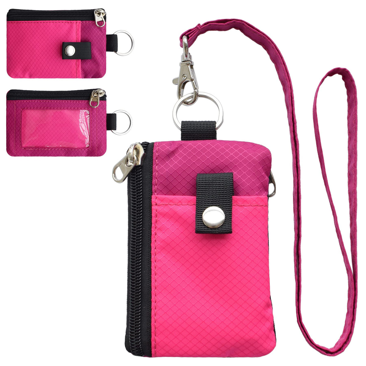 CHENSPRX Minimalist RFID Blocking Small Wallet with ID Window,WaterResistant Zip Id Case Wallet with Lanyard Keychain for Cards,Cash,Travel,Women,Men