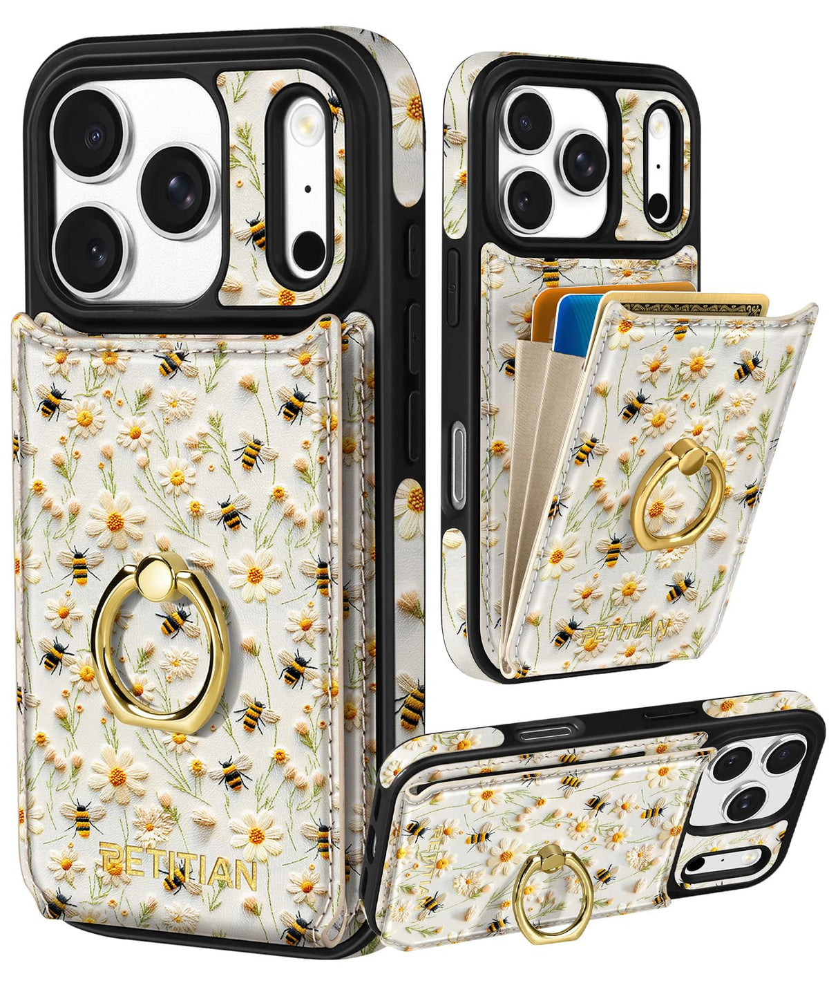 Petitian for iPhone 18 Pro/17 Pro Wallet Case for Women, Vintage Flower