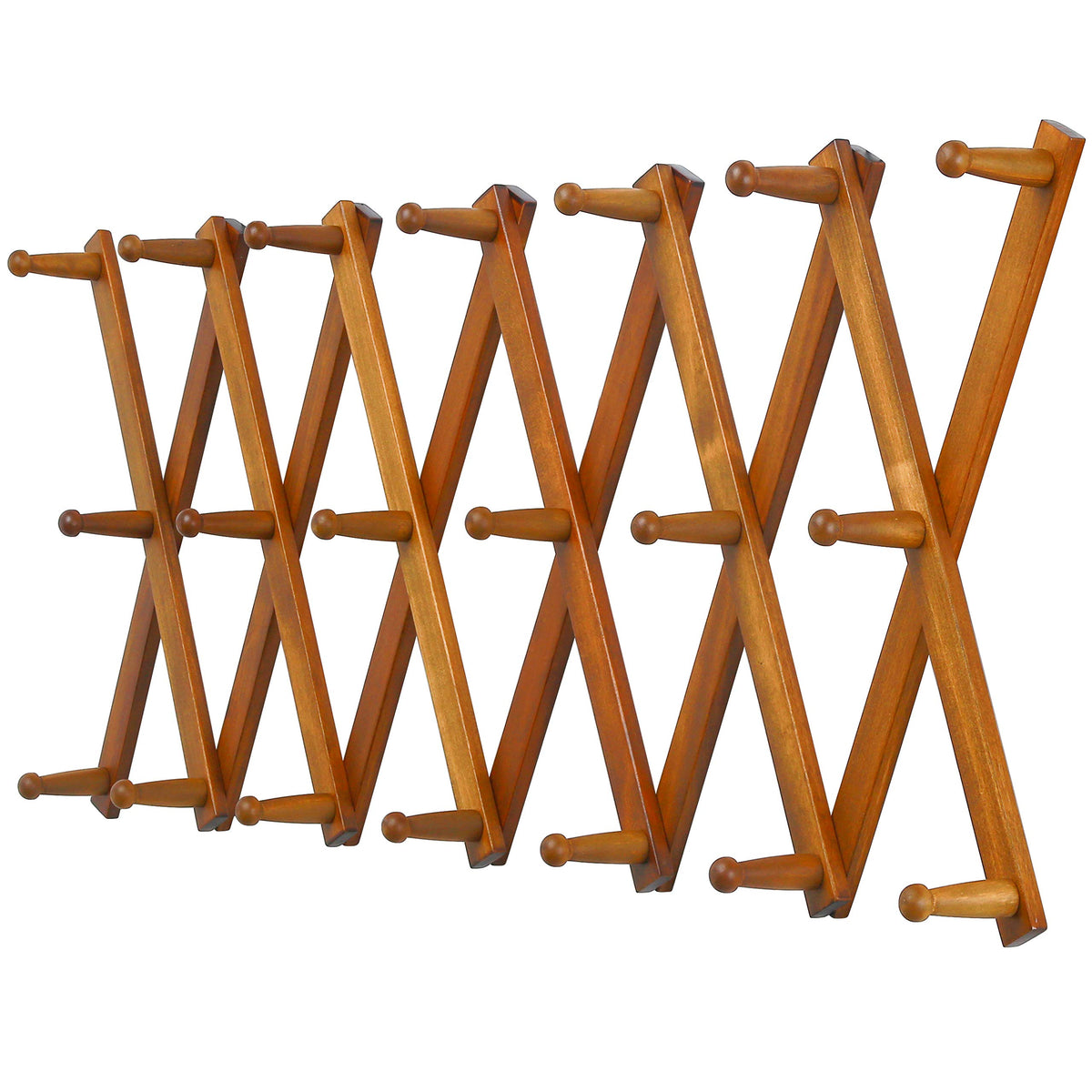 Dseap Accordian Wall Hanger: 16” High Wooden Wall Expandable Coat Rack, Hat Rack Holder, Accordion Hook for Baseball Caps, Coats, Mugs, 13 Peg Hooks, White