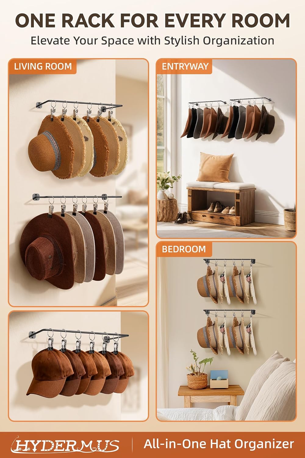 Cowboy Hat Rack for Wall Cowboy Hats Hook 12 Clips Metal Cowboy Hat Hanger