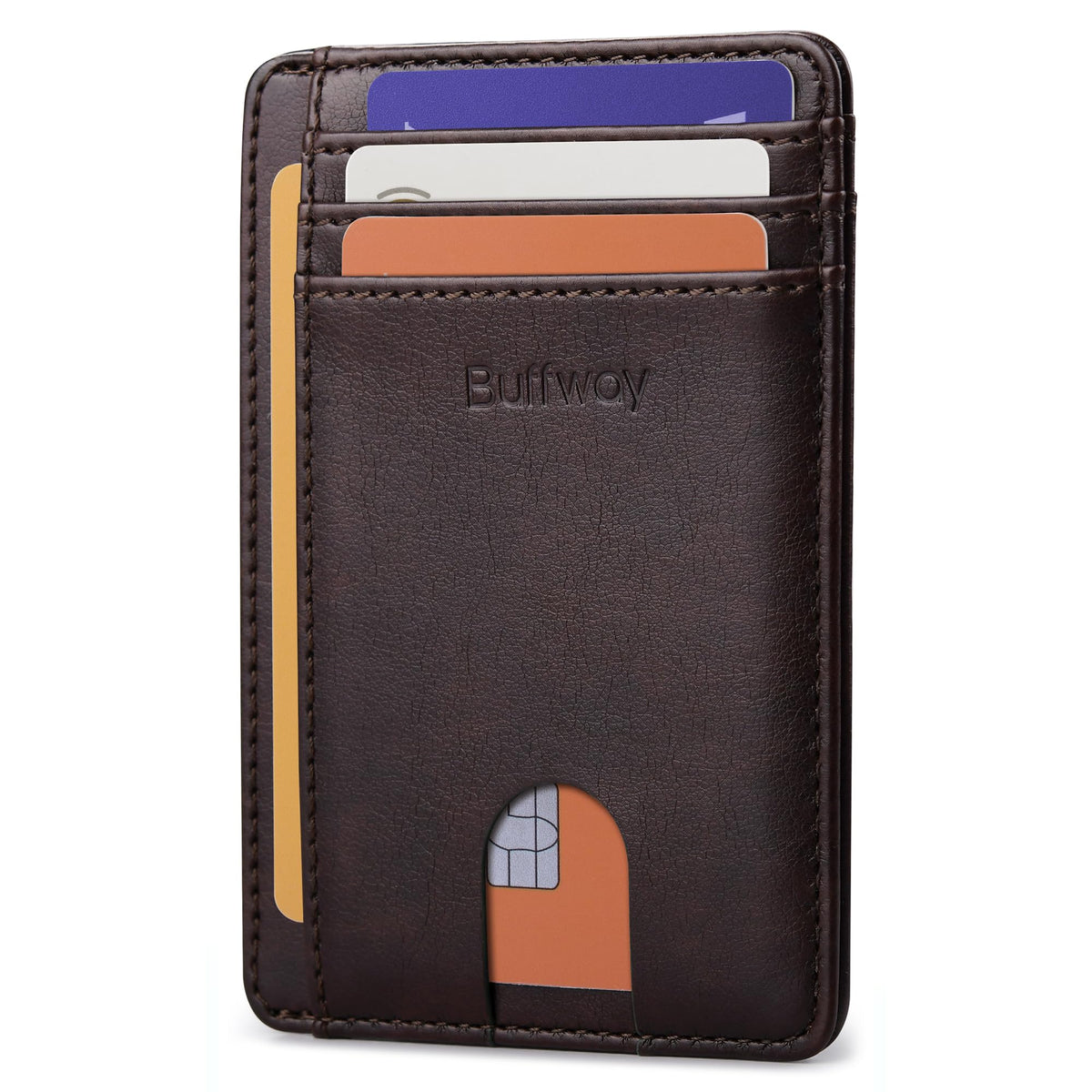 Buffway Slim Minimalist Front Pocket RFID Blocking Leather Wallets for Men and Women - Alaska Cherry