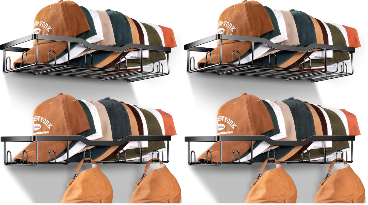 KEETDY Metal Hat Organizer for Baseball Caps Wall Hat Rack Fit 48 Caps Holder, 2 Packs Sturdy Wall Mounted Hat Storage Organizer, Gold