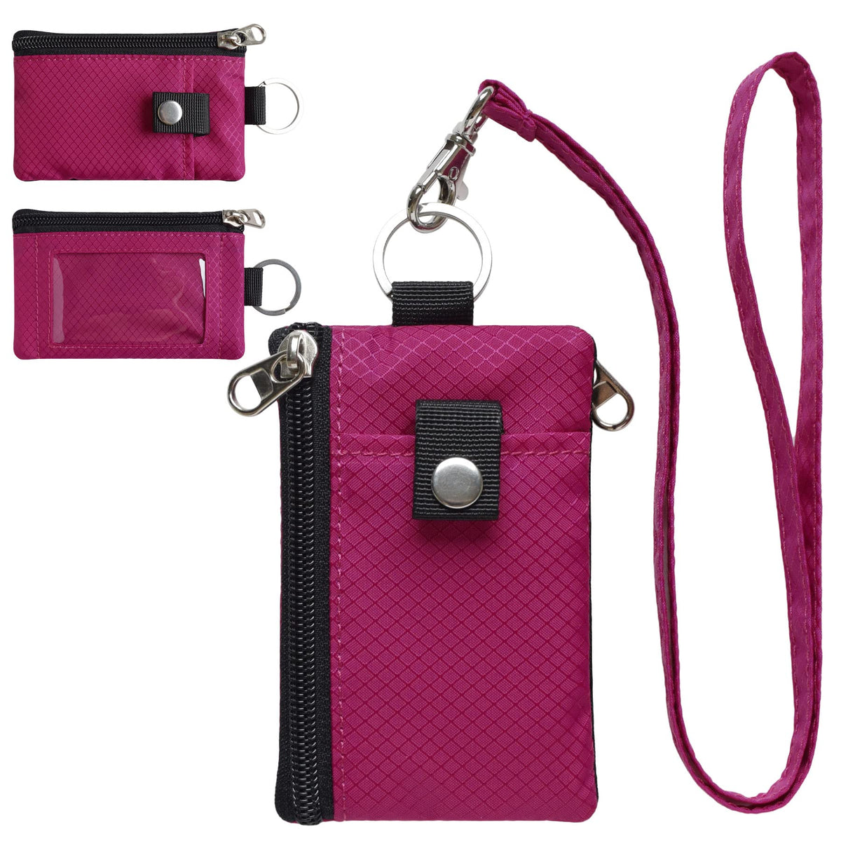 CHENSPRX Minimalist RFID Blocking Small Wallet with ID Window,WaterResistant Zip Id Case Wallet with Lanyard Keychain for Cards,Cash,Travel,Women,Men