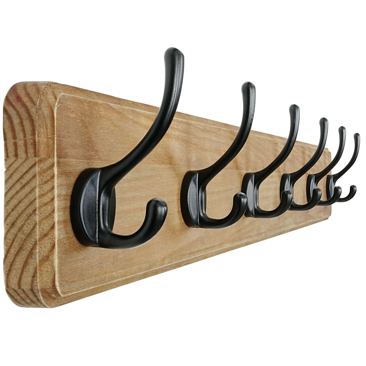 Dseap Wall Mounted Coat Rack: Patented, Heavy-Duty, 17.4" Long 5-Double-Hooks Wooden Hanger Rail for Winter Coats, Hat, Jacket, Clothing - Natural & Black