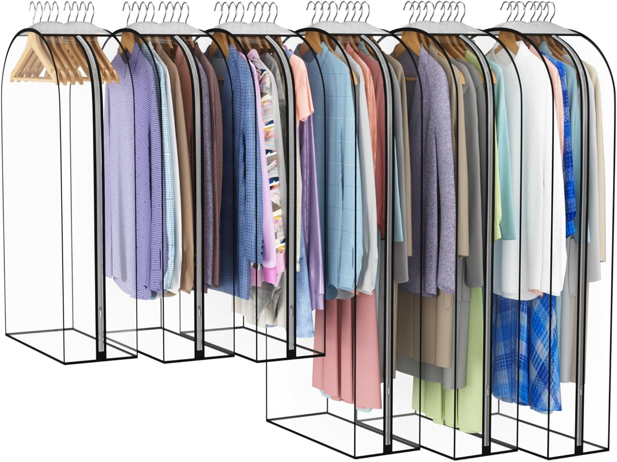 Liuoud Clear Garment Bags for Hanging Clothes 10” Gusseted, 6 Pack, 40”&50”